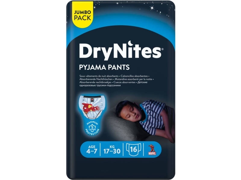 Barn-/kissbyxor DryNites pyjamabyxor 4-7 år med print, pojke – 4 st.