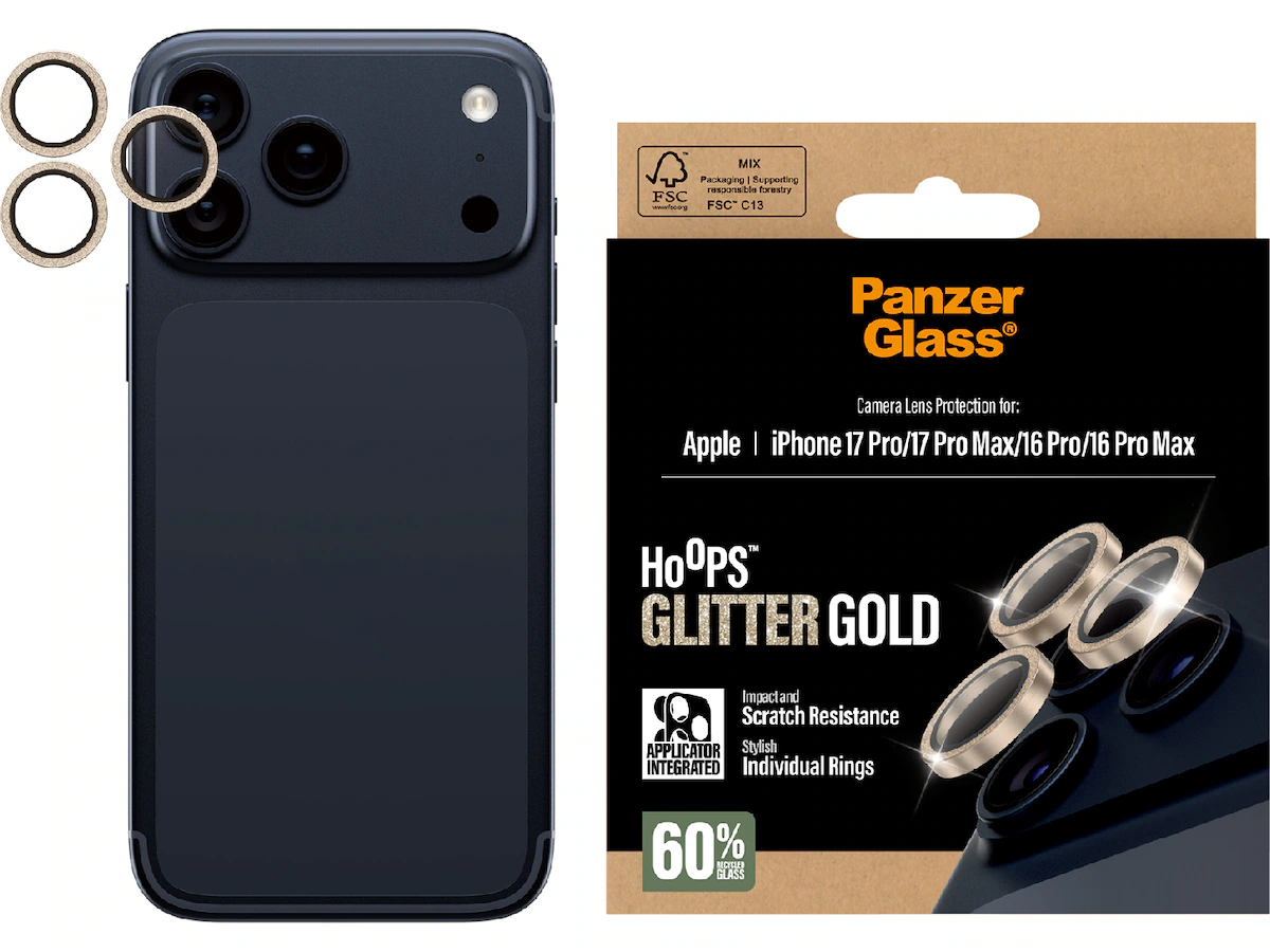 PanzerGlass iPhone 17 Pro/17 Pro Max/16 Pro/16 Pro Max Hoops Linsskydd (Glitter Gold)