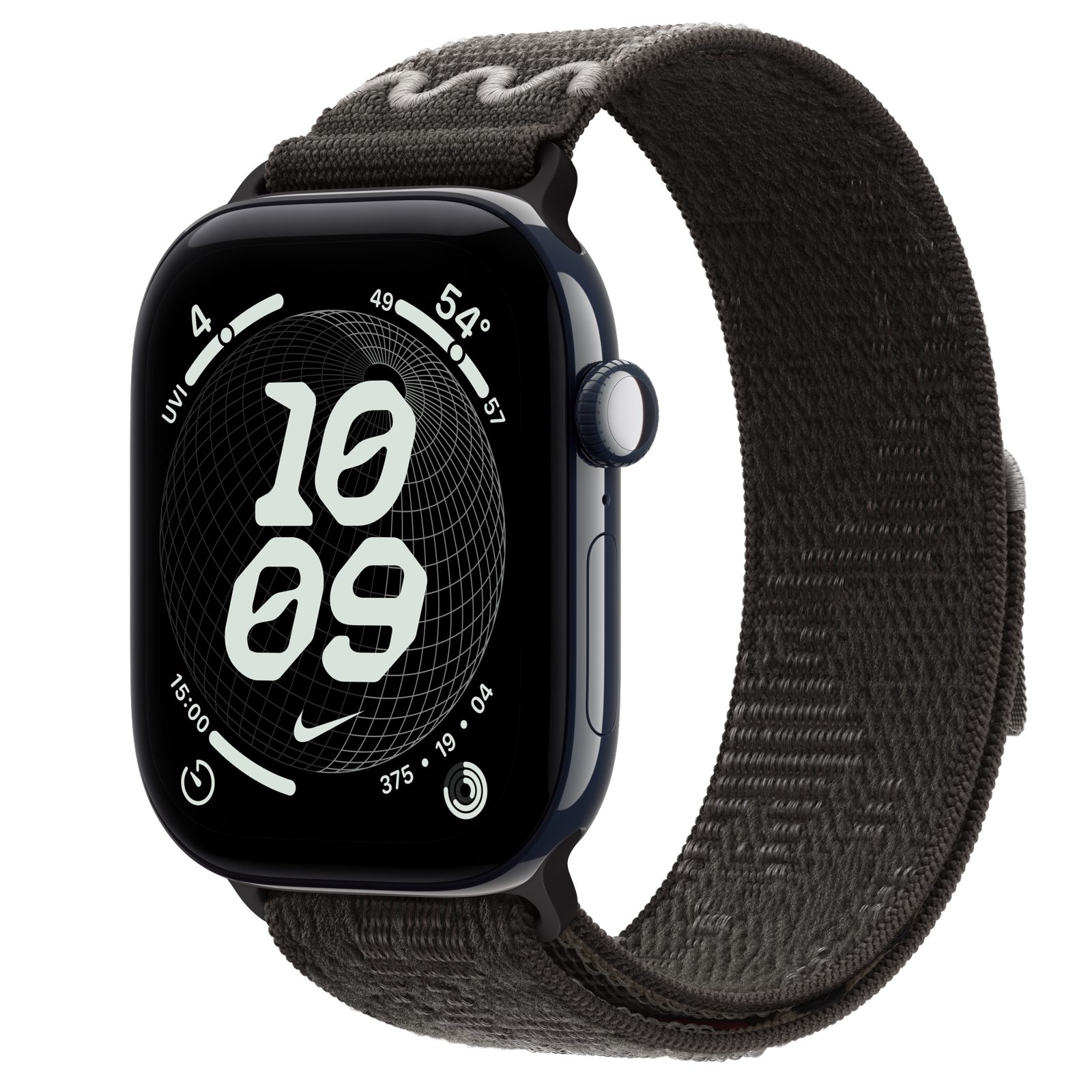 Apple Watch Series 12 (GPS + Cellular) • Keramikboett nattblå, 46 mm • Nike-sportloop i After Dark Black