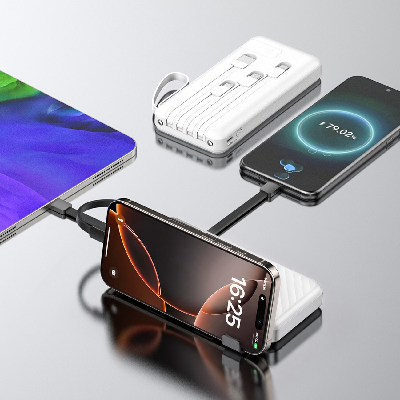 Wozinsky W11-W 10 000 mAh 10 W powerbank med inbyggda kablar och ficklampa – vit, bild 2