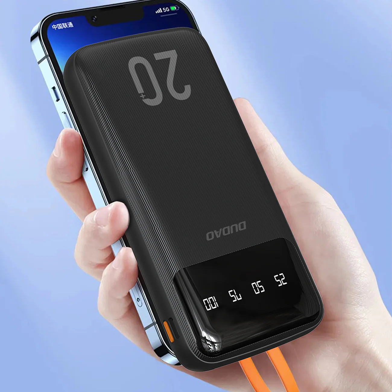 Dudao 20000mAh powerbank med 3 kablar USB Type C, micro USB, Lightning - svart (K6Pro+), bild 4