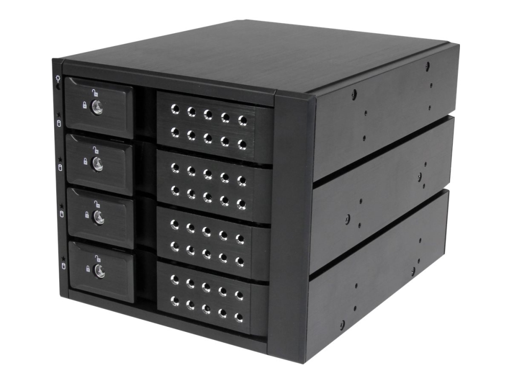 StarTech.com Flyttbart hyllfritt bakpanelställ i aluminium med hot swap-funktion för fyra 3,5 SAS II/SATA III - 6 Gbps HDD - Förvaringsmobilrack - 2.5 - svart