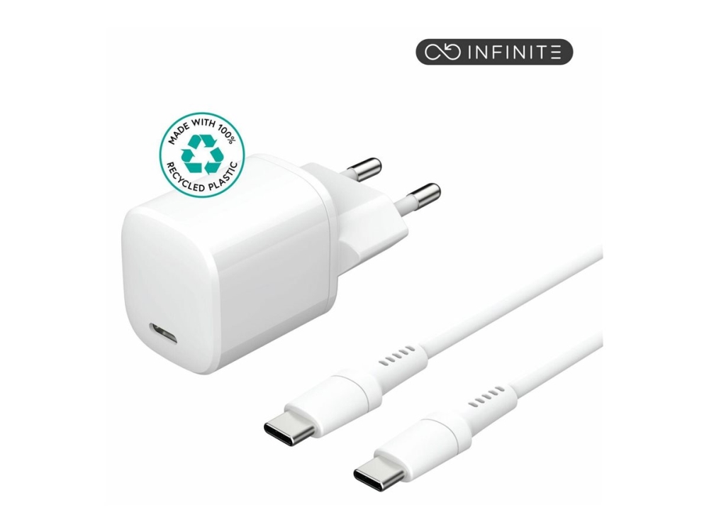 Väggladdare eSTUFF INFINITE Charger Kit 230V till 1xUSB-C, 20W, inkl. 1,5m USB-C-kabel - Vit