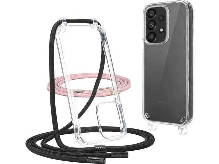 Samsung A53 mobilskal med snöre - Rosa & Svart