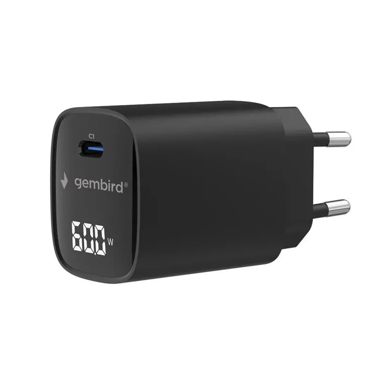 Gembird TA-UC-1C-PD60LCD-01-BK USB-C-laddare 60 W PD 3.2 LCD, svart, bild 3
