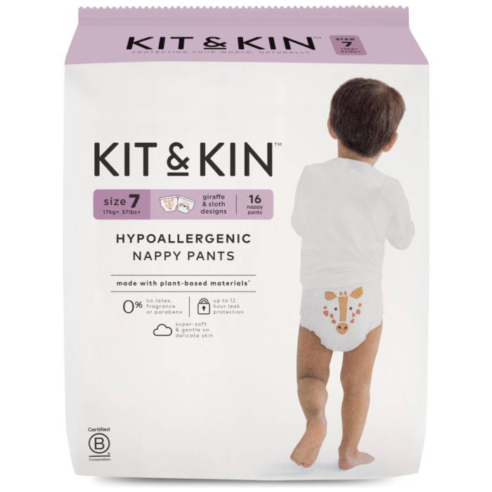 Kit & Kin Hypoallergena Byxblöjor/Pull Ups Storlek 7 Maxi (17+ kg) 16 st
