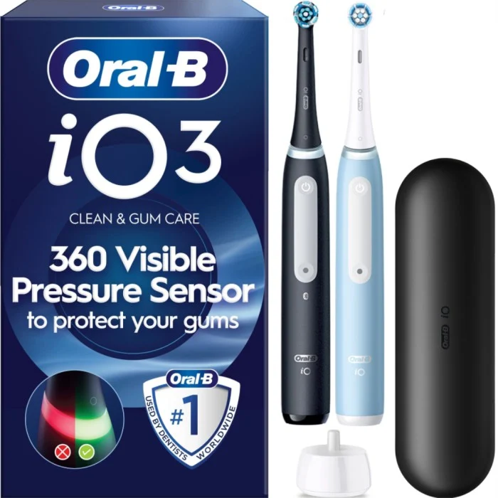 Oral-B iO3S Duo Dubbelt Paket eltandborste, Matte Black/Ice Blue