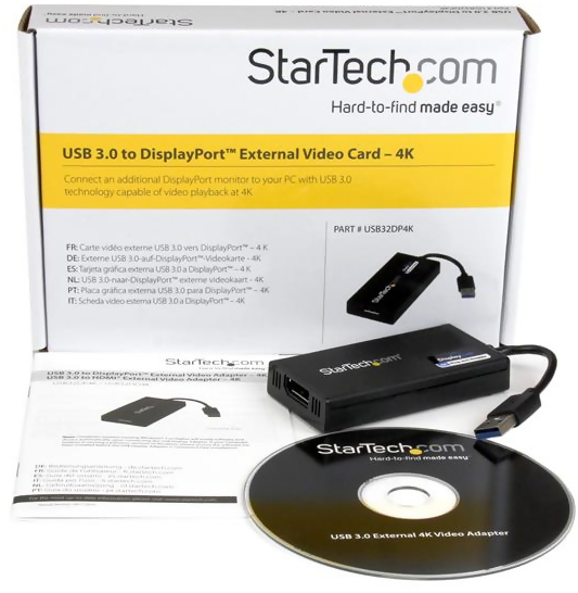 StarTech USB 3.0 to DisplayPort Adapter - DisplayLink Certified - 4K 30Hz - USB-/DisplayPort-adapter - TAA-kompatibel - USB typ A (hane) till DisplayPort (hona) - USB 3.0 - 9 m - stöd för 4K, USB-ström - svart - för P/N: MDP2DPMM10, MDP2DPMM3, MDP2DPMM6, MDP2DVIMM6BS, TB33A1C