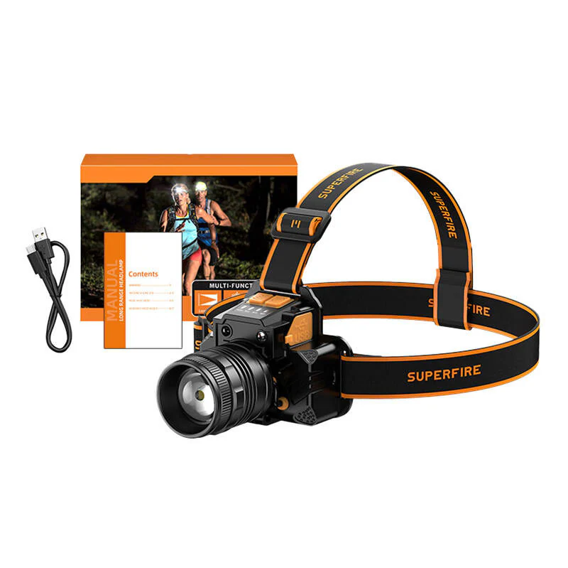 Superfire HL58 pannlampa ficklampa, 350 lm, USB, 3 lägen, 200m