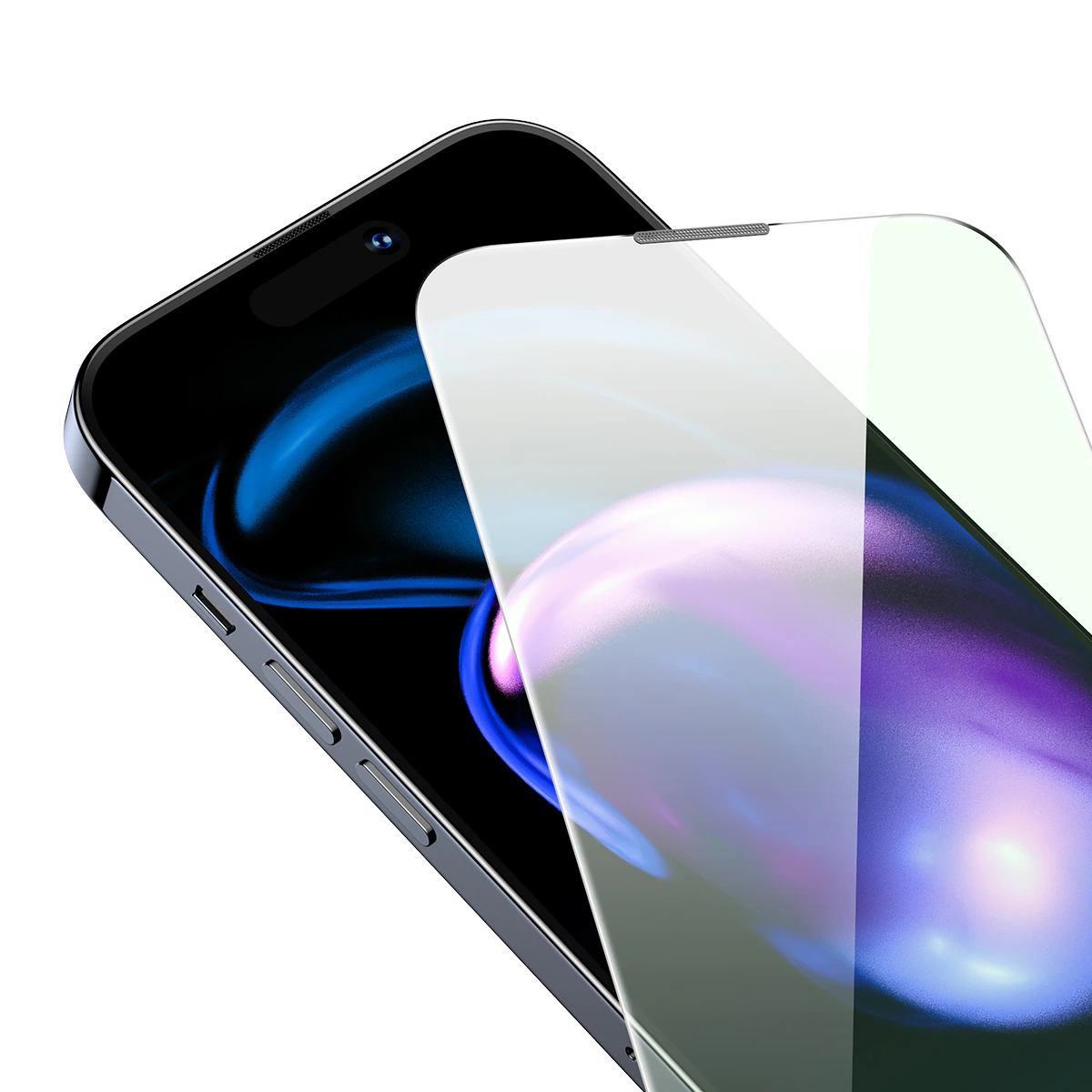 Baseus Härdat glas för iPhone 14 Pro med blåljusfilter och 0,3 mm högtalarskydd + monteringsram, bild 5
