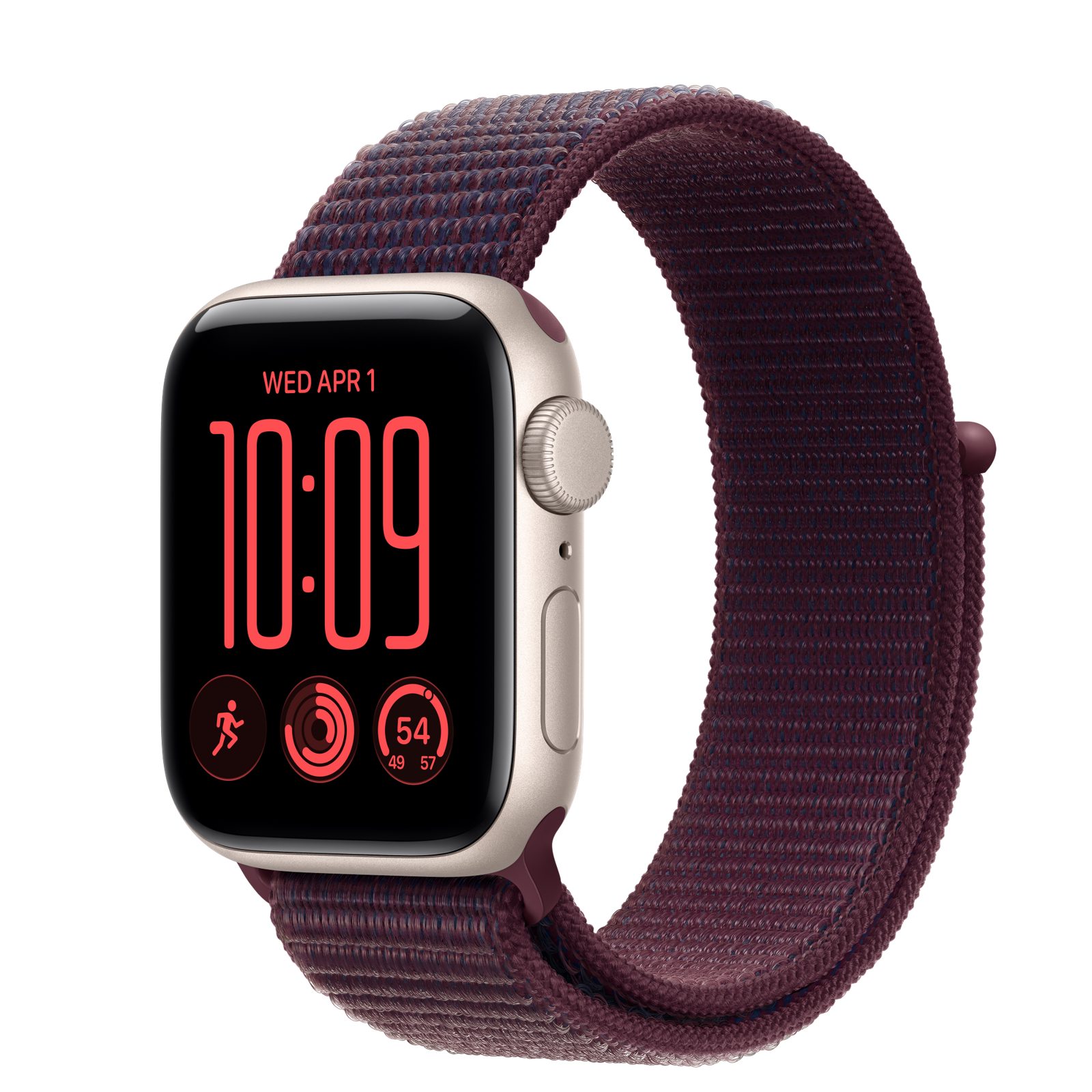Apple Watch SE 3 (GPS) • Aluminiumboett stjärnglans, 40 mm • Sportloop bourgogne