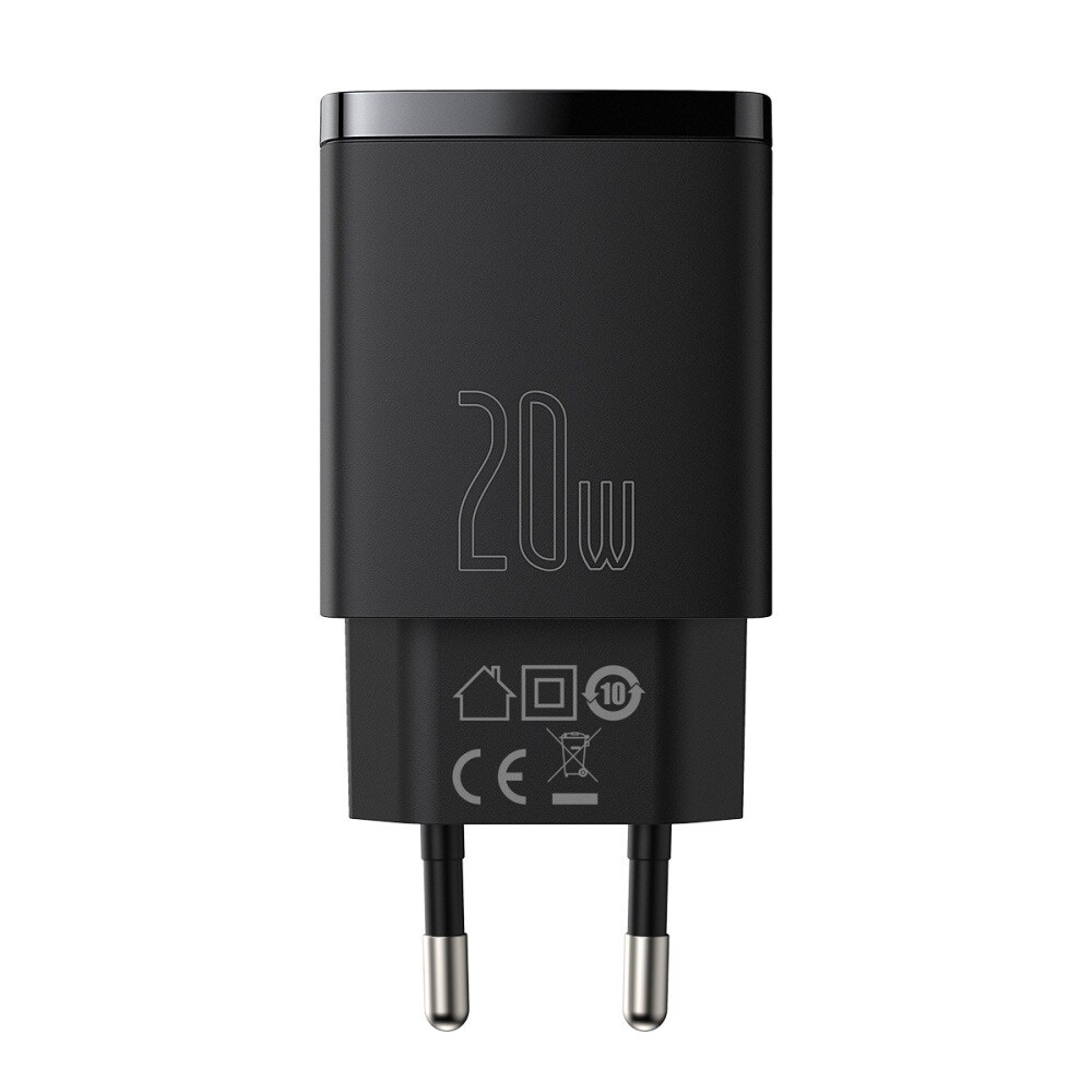Baseus Kompakt Snabbladdare USB-C/USB-A 20W PD - Svart, bild 2