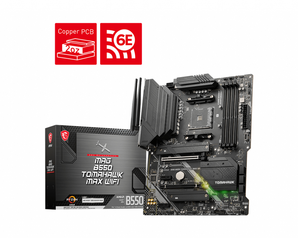 MSI MAG B550 TOMAHAWK MAX WIFI, AMD AM4, B550, 2xPCI Express, ATX, 4xDDR4, 2xM.2 + SATA3 RAID, HDMI/DP, USB-C, 2.5Gbe LAN, WiFi 6E, Bluetooth 5.2, Mystic Light RGB, bild 3