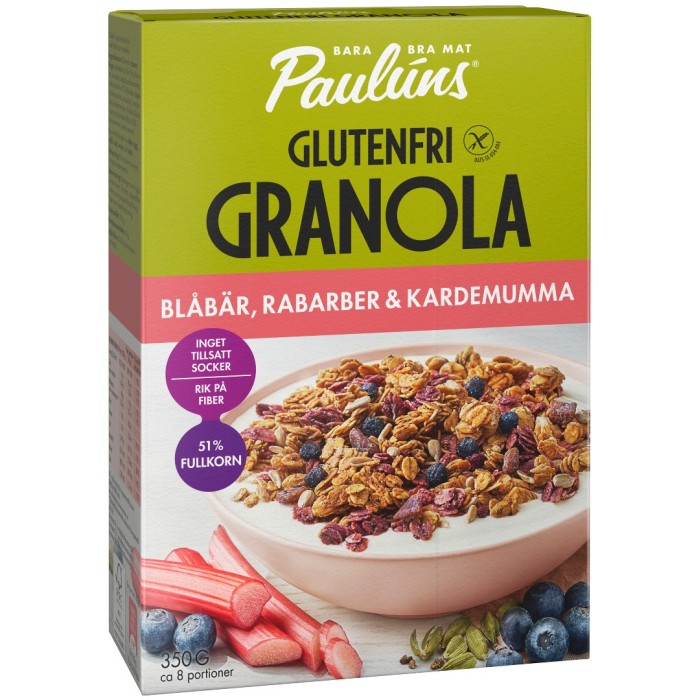 Pauluns Glutenfri Granola Blåbär Rabarber & Kardemumma 350 g