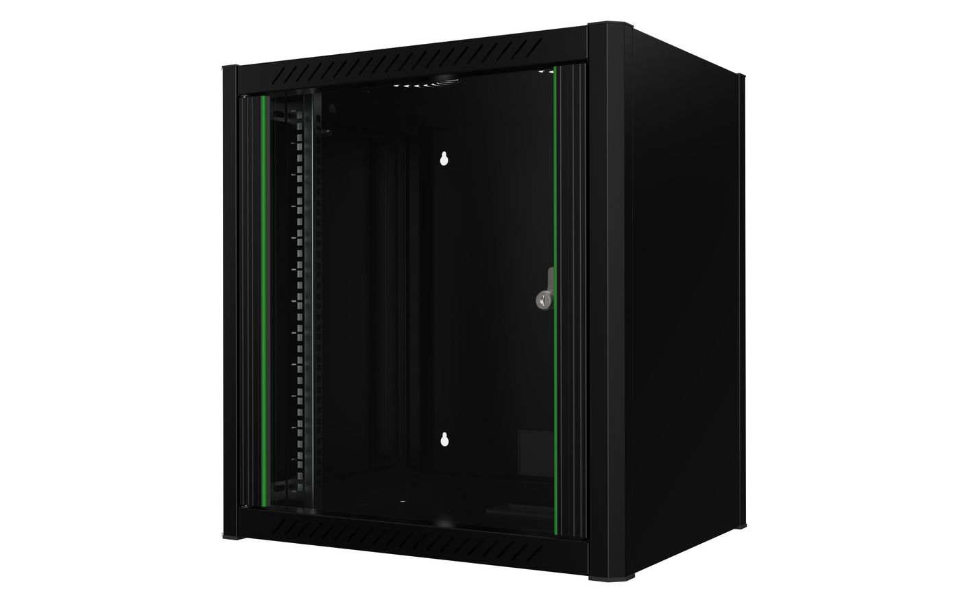 19" Skåp Lanview 12U Rack Wall Mount, 600x450x645mm, väggmonterat, glasdörr - Svart, bild 2