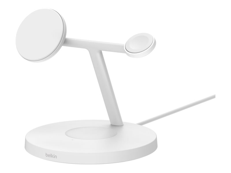 Belkin BoostCharge Pro 3-i-1 Qi2 trådlöst laddningsställ, vit