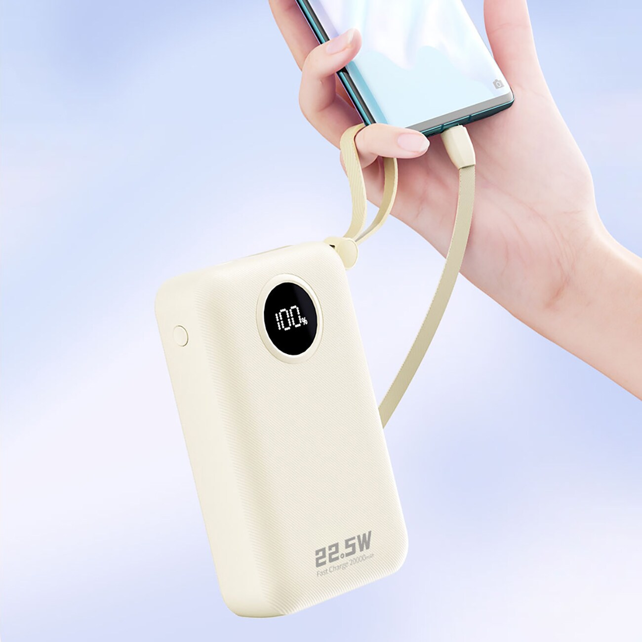 Dudao K14+ Powerbank 20000mAh 22,5W USB-C / USB-A / Inbyggda Lightning- och USB-C-kablar - Vit, bild 3