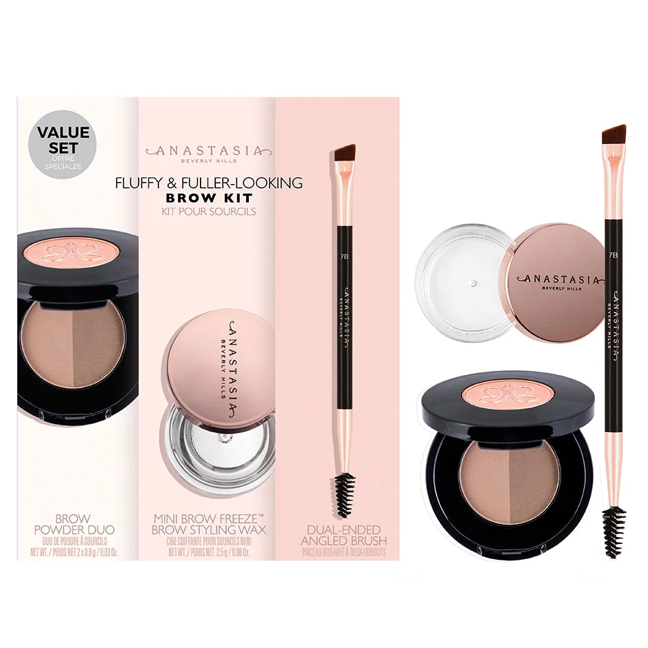 Anastasia Beverly Hills Fluffy & Fuller Looking Brow Kit Medium Brown Lip Liner: 1.49 g Crystal Lip Gloss: 4.8 ml
