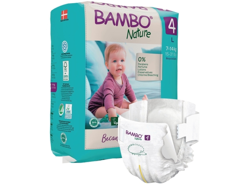 blöjor, Bambo Nature, storlek 4, 7–14 kg, förpackning med 144 st