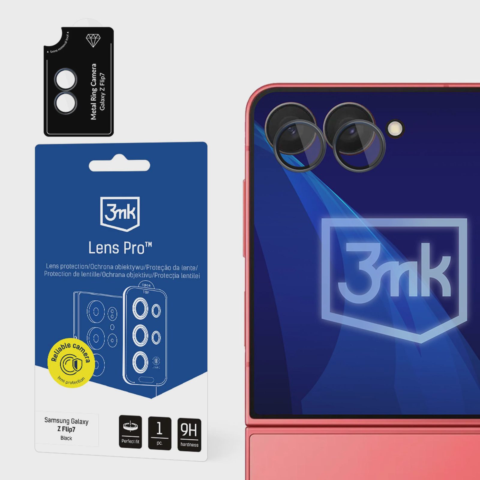 3mk Lens Protection Pro-kameraobjektivglas för Samsung Galaxy Z Flip 7 – svart