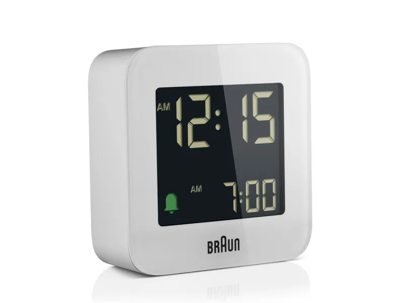 Braun BC08, Digital väckarklocka, Torg, Vit, 12/24h, LCD, Batteri