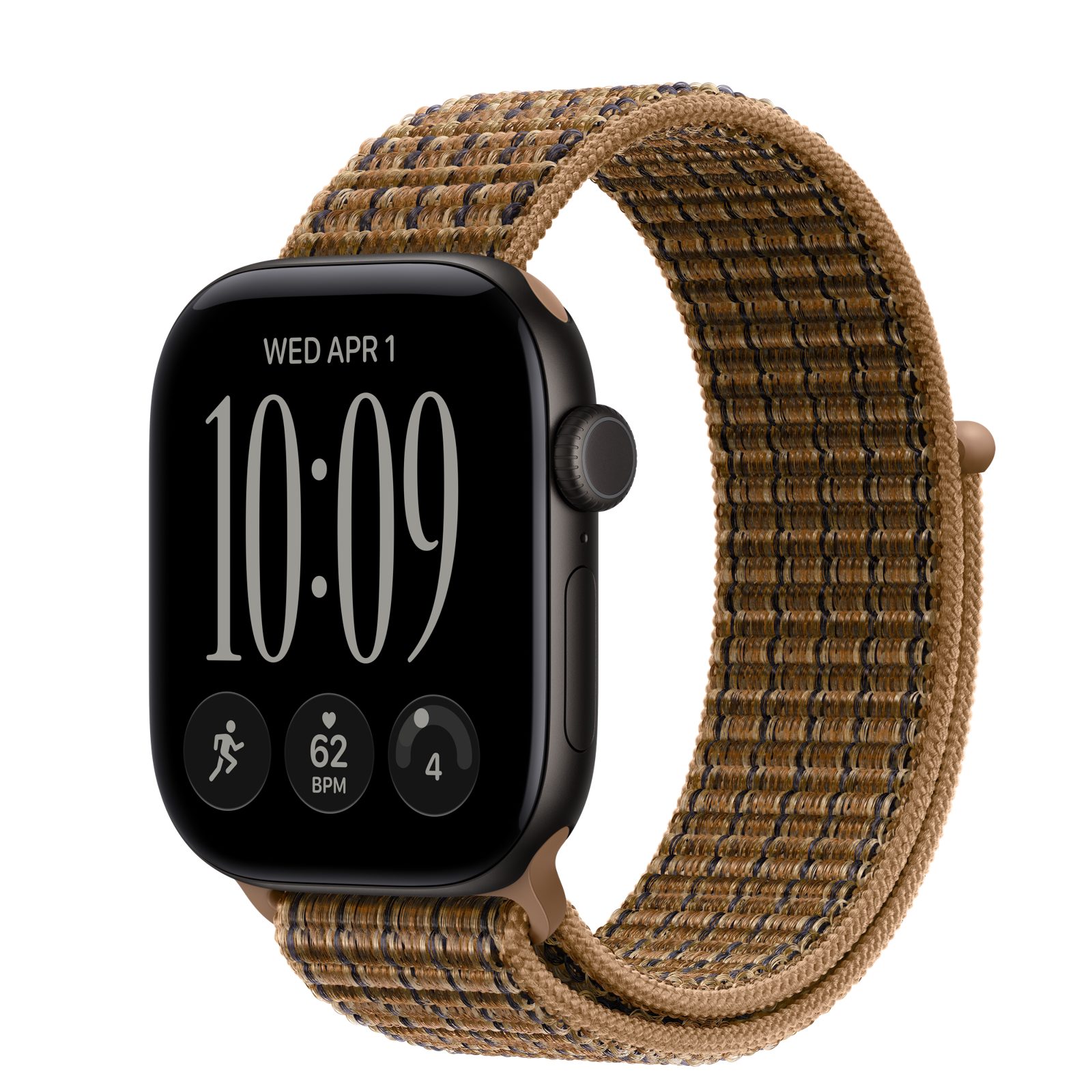 Apple Watch Series 12 (GPS) • Aluminiumboett svart, 42 mm • Sportloop skotskrutig ljus umbra