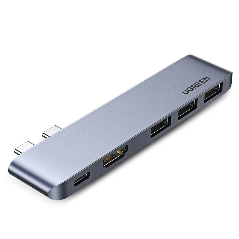 HUB Ugreen 60559 2x USB-C/USB-C PD (TB3, 100W, 4K60, 10Gbps) HDMI 4K30 3x USB3 Grå