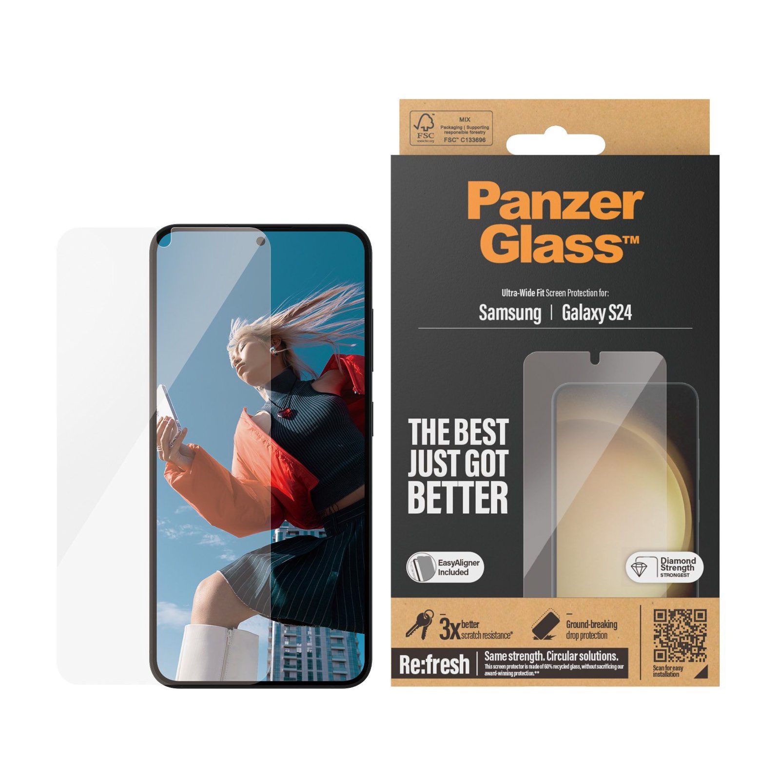 PanzerGlass Samsung Galaxy S25/S24 skärmskydd Ultra-Wide Fit med applikator