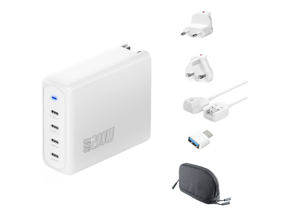 4smarts Wall charger GaN Flex Pro 200W Travel Edition 4x USB-C white Strömförsörjning - 200 Watt - ATX - 80 Plus