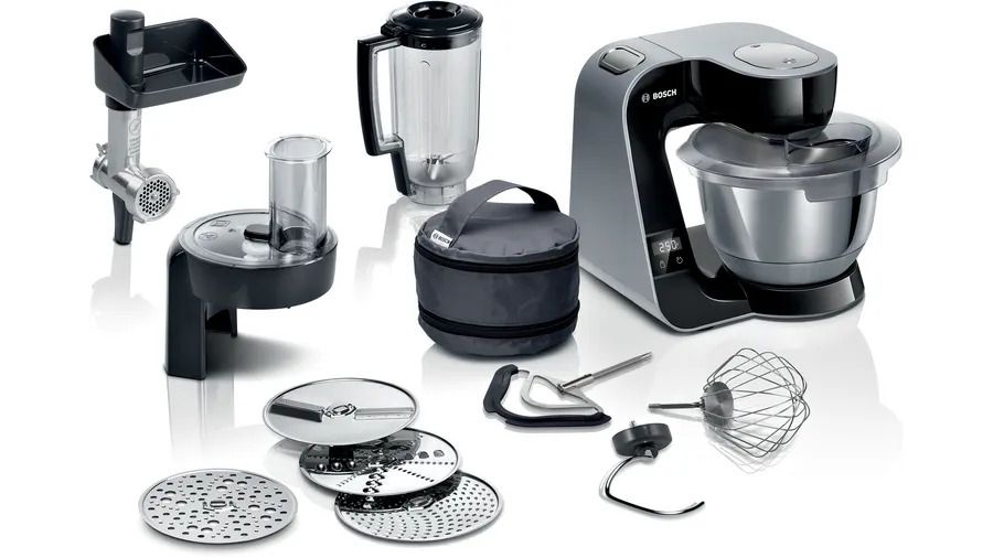 Bosch MUM5XC4E, 3,9 l, Svart, 1,1 m, 4 diskar, LED, Rostfritt stål