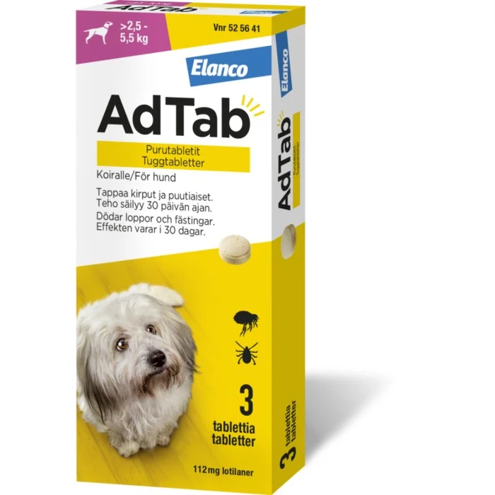 AdTab 112 mg tuggtabletter för hund (>2,5-5,5 kg) 3 st