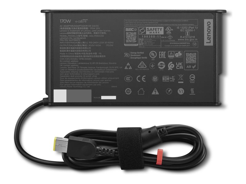 Lenovo ThinkStation - Strömadapter - tunn, smal spets - AC 100-240 V - 170 watt - Europa - svart - för ThinkPad T16 Gen 4 ThinkStation P3 P3 Gen 2 P360