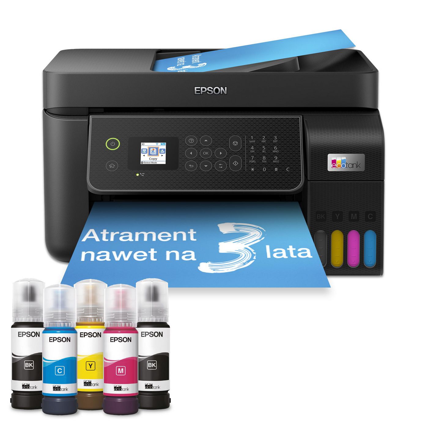 Epson EcoTank L5310, skrivare + scanner + kopiator, 10/5 ppm ISO, 1200x2400 dpi scanner, display, AirPrint, ADF, USB/LAN/WiFi, bild 3