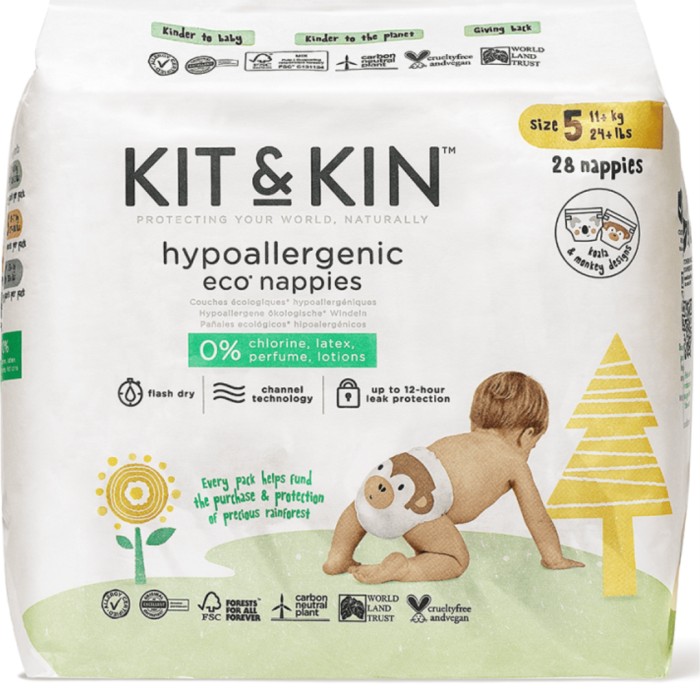 Kit & Kin Eco Nappies Size 5 (11+kg) 28 st