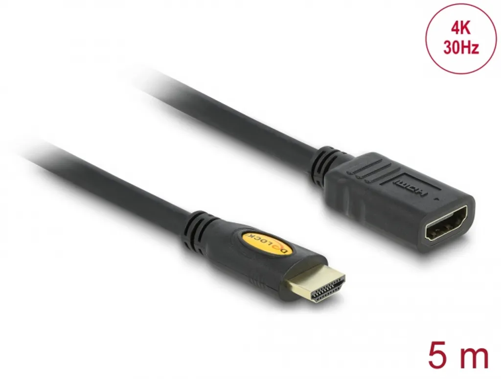 Delock Förlängningskabel med hög hastighet, HDMI-kabel med Ethernet, hane till hona, 5 m