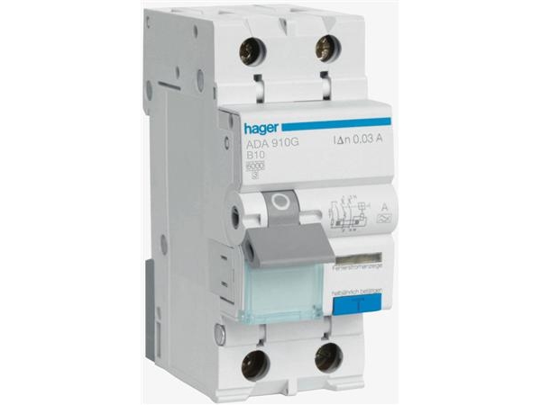 Kombibrytare automatsäkring/HPFI B 10A 1P+N, 30 mA, ADA910G