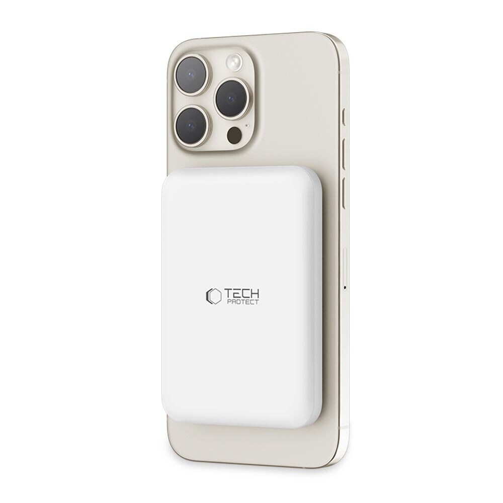 Tech-Protect LifeMag PB10 Powerbank med MagSafe 5000mAh 15W USB-C-port - vit + USB-C-kabel, bild 2
