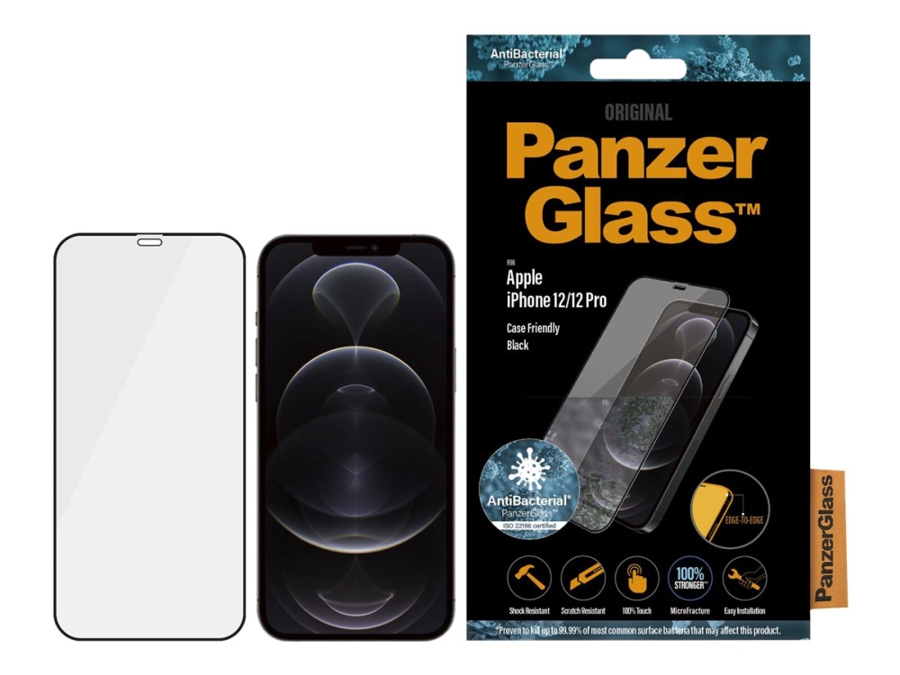 PanzerGlass iPhone 12/12 Pro Case Friendly antibakteriell skärmskydd, svart
