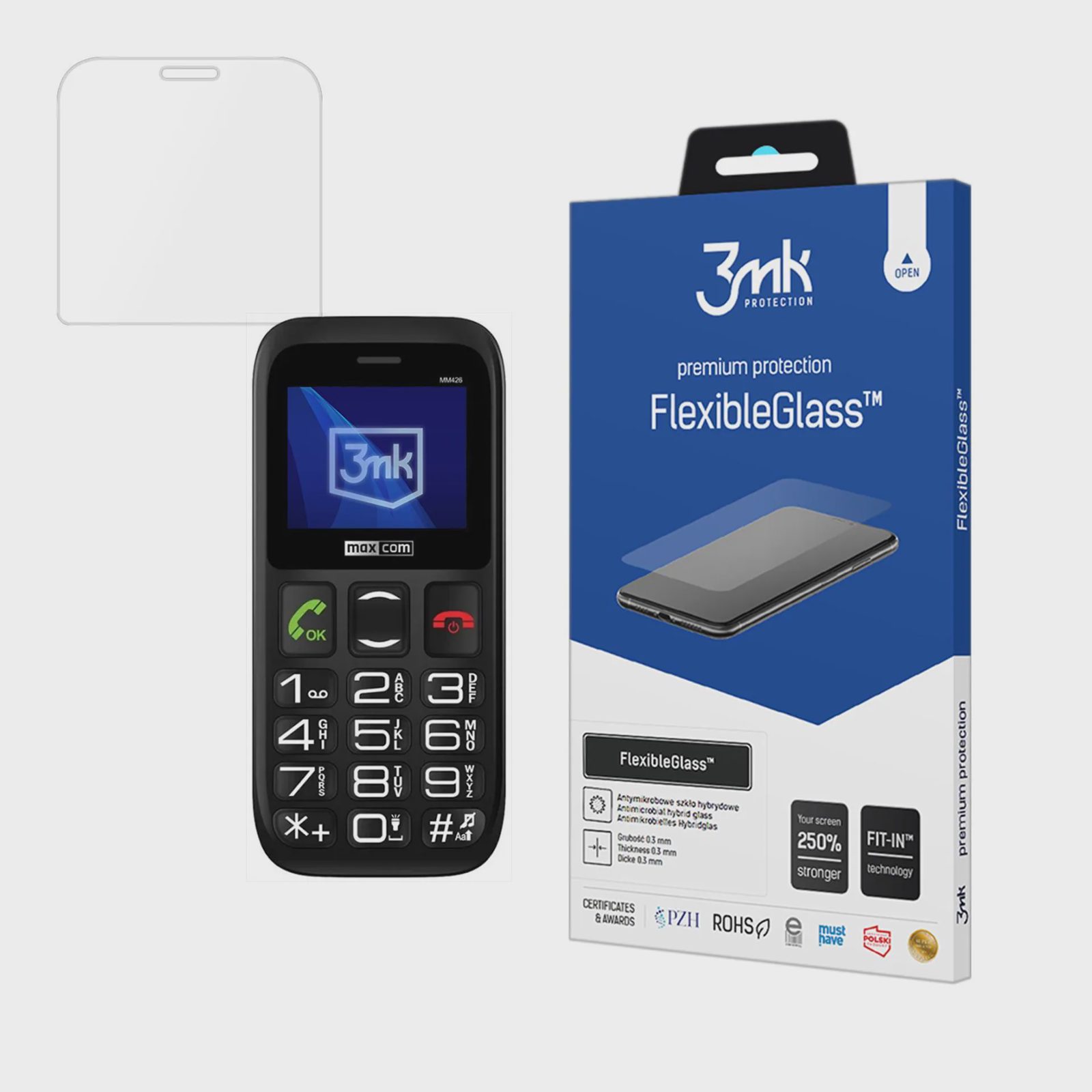 3mk FlexibleGlass-hybridglas på Maxcom Comfort MM426
