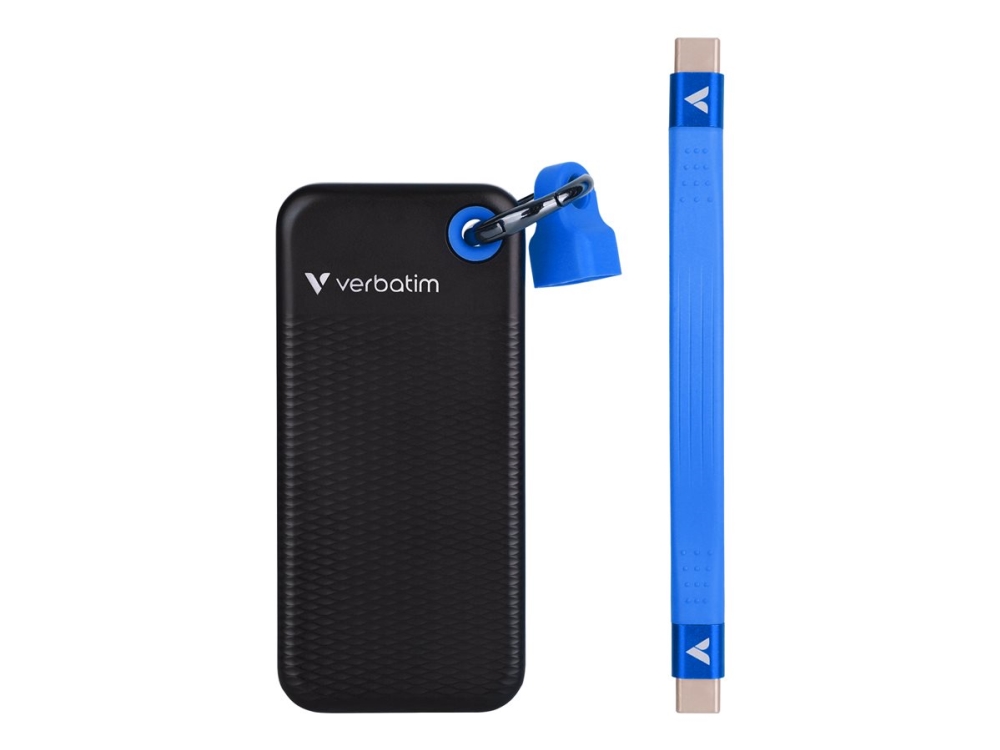 2 TB Verbatim Pocket SSD, USB 3.2 Gen2 - Svart/Blå