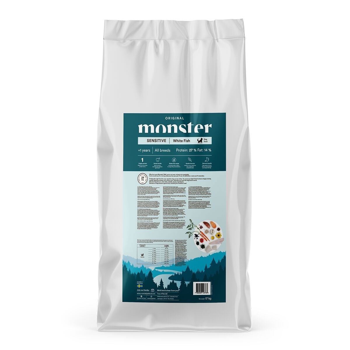 Monster Dog Adult All Breed Sensitive White Fish Torrfoder till Hund 17 kg