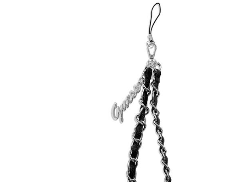 Guess GUSTSASSK telefonrem svart/svart kedja metall logotyp charm
