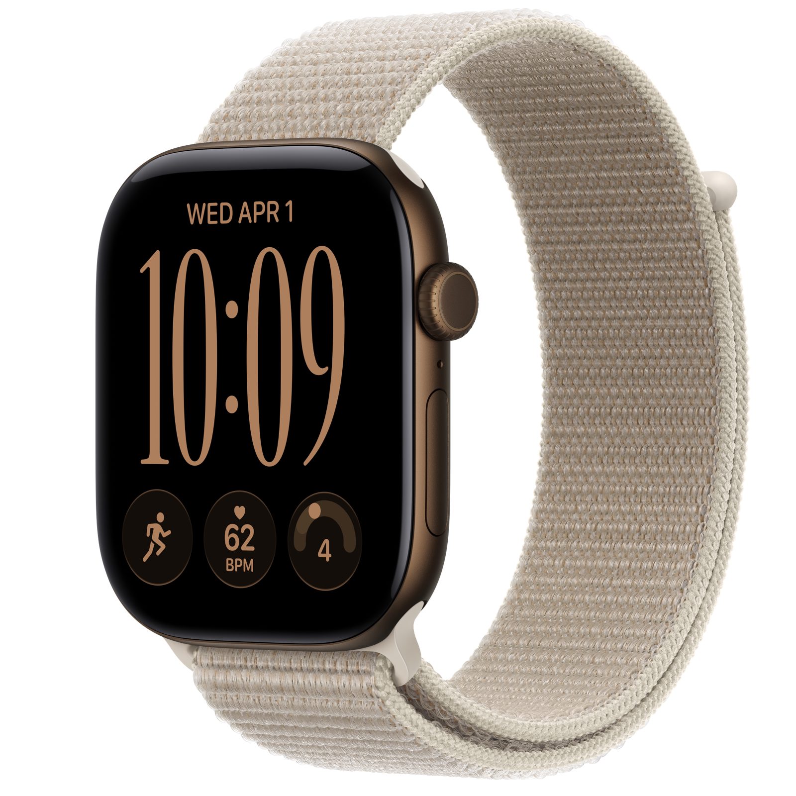 Apple Watch Series 12 (GPS) • Aluminiumboett mörk brons, 46 mm • Sportloop kalksten
