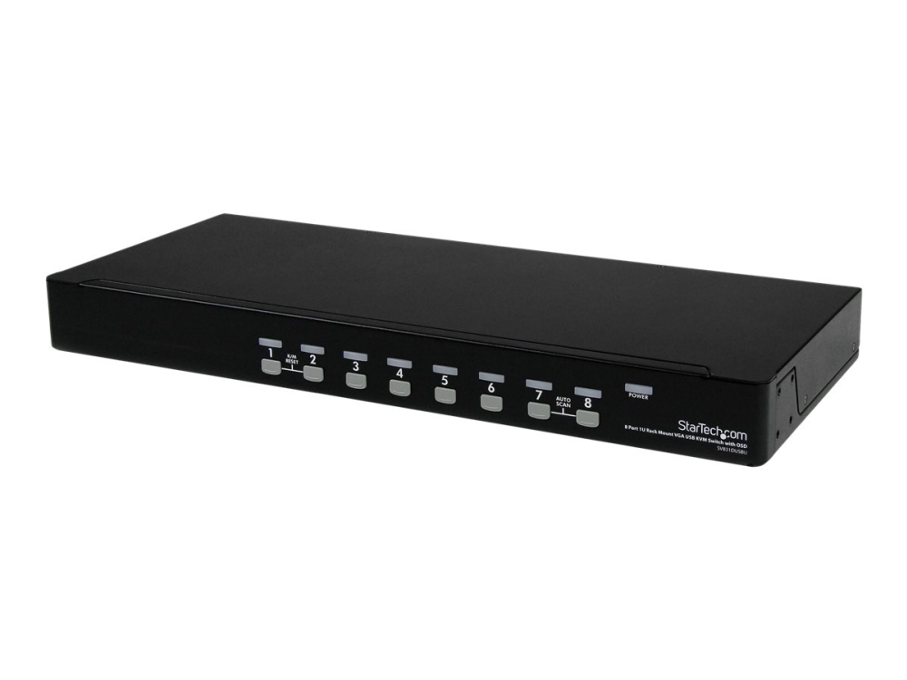 StarTech.com 1U hyllmonterad USB KVM-switch med 8 portar och OSD - Omkopplare för tangentbord/video/mus - 8 x KVM port(s) - 1 lokal användare - skrivbordsmodell - för P/N: RK3236BKF, RKCONS1701, RKCONS17HD, RKCONS1901, RKCONS1908K, RKCONS1916K, RKQMCAB12V2
