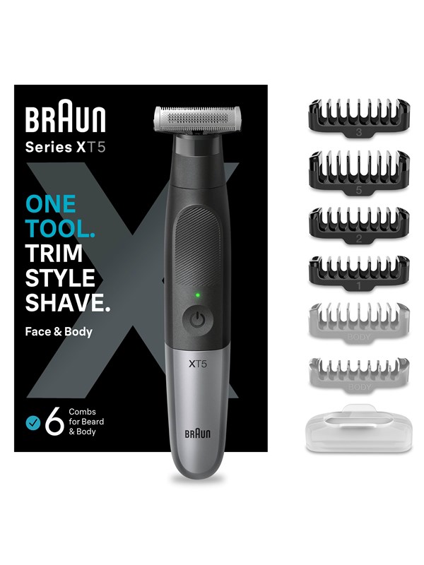 Braun Series X Beard Trimmer XT5200 with XT10 Replacement Blade Body Groomer Electric Razor Men's Hair Cutting Machine 6 Attachments Hair Body Intimate Area Travel Bag Father's Day Gift Body Grooming Set