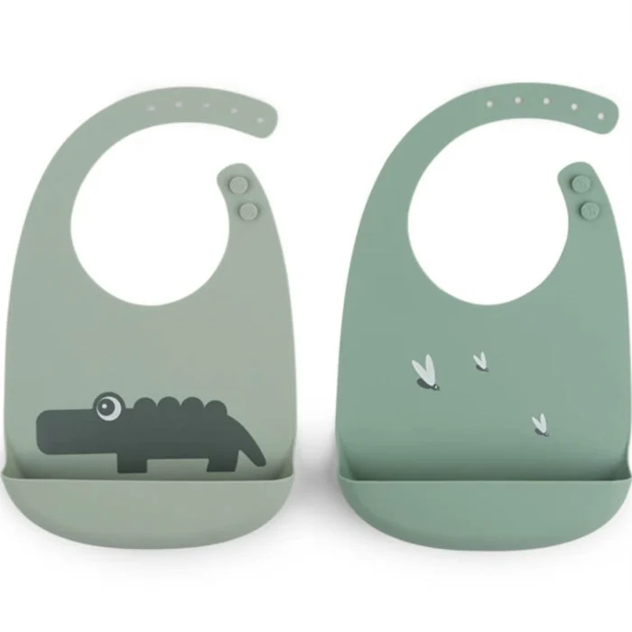 Done by Deer Silicone Bib 2-pack Croco, Green