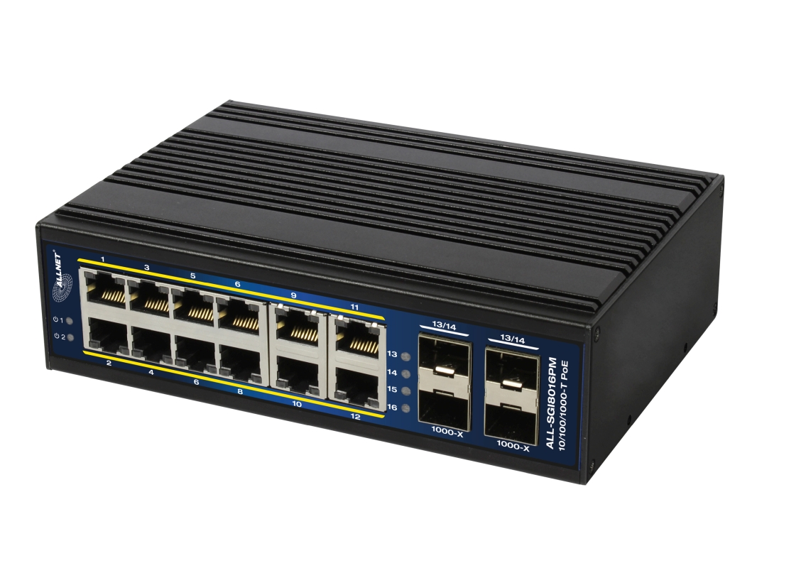 ALLNET ALL-SGI8016PM, 12xPoE+ GbE, 4xGbE, 4xSFP, fläktlös, DIN-skena, 360W PoE, Smart Layer2+, bild 3