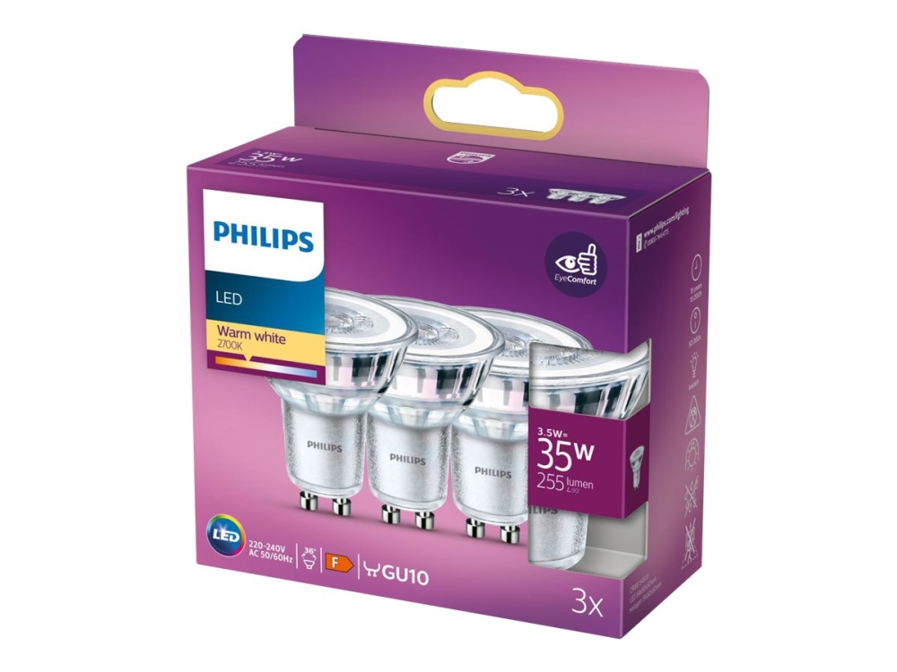 Philips LED-lampa GU10 255 lm 3-pack