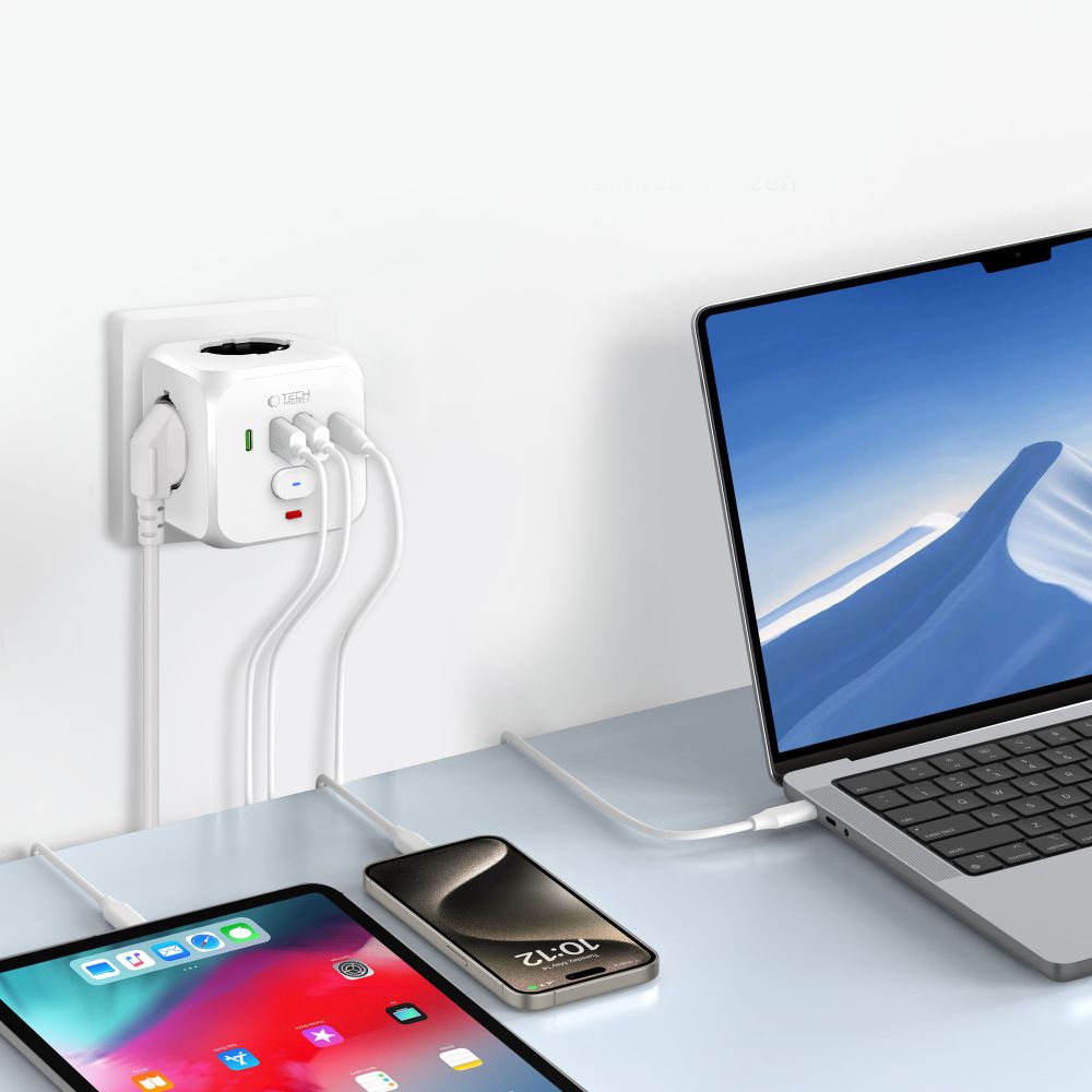 Grenuttag med 3x Schuko, 2x USB-A och 2x USB-C – 100–240 V, bild 3