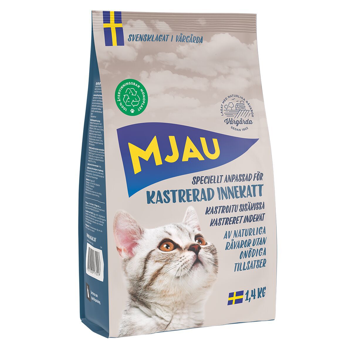 Mjau Kastrerad Innekatt Torrfoder till Katt 1,4 kg